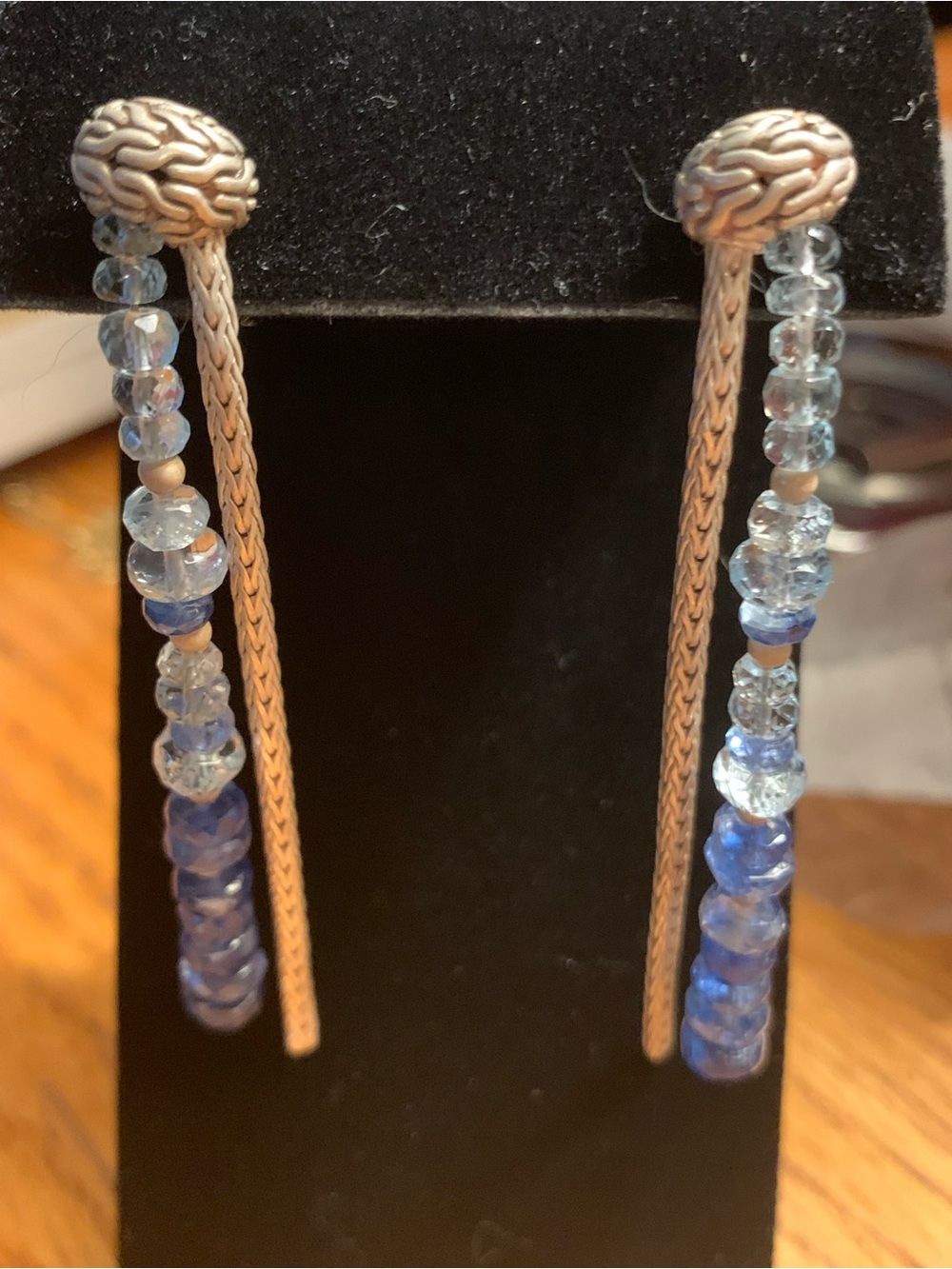 John Hardy Blue stone and 925 silver Beaded Linear Drop Earrings